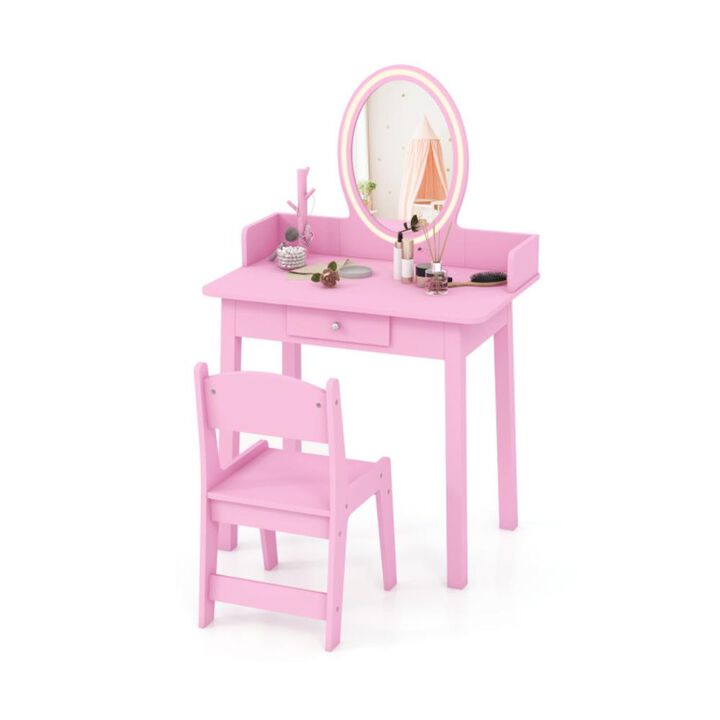 Hivvago Kids Vanity Set with Lighted Mirror-Pink