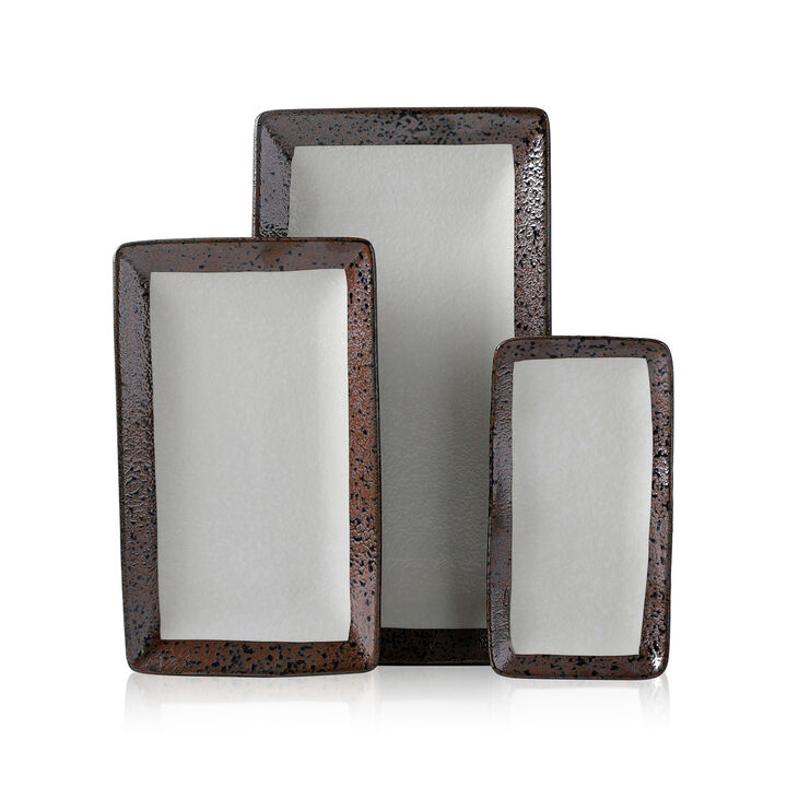 Stone Lain Lucy Porcelain Serving Plate Set 3 Piece, Beige