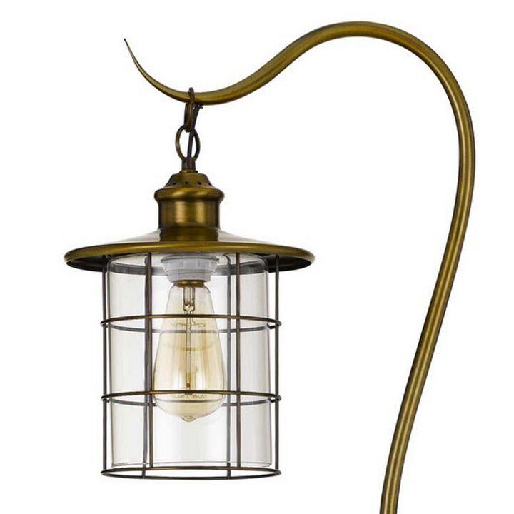 60 Inch Metal Downbridge Design Floor Lamp with Caged Shade, Antique Brass-Benzara