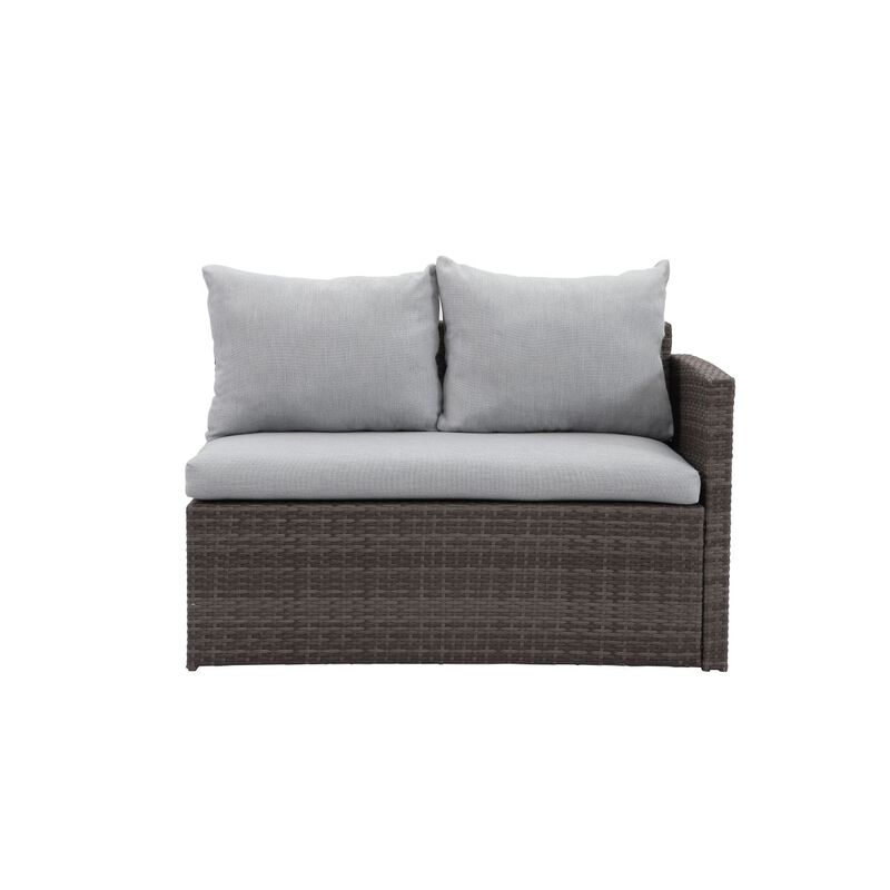 7-Pieces PE Rattan Wicker Patio Dining Sectional Cusions Sofa Set With Grey Cushions