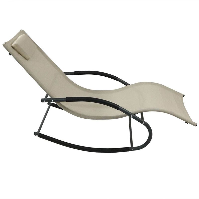 Hivvago Set of 2 Beige Rocking Chaise Lounger Patio Lounge Chair with Pillow