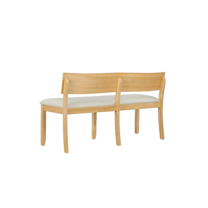 Celi 53 Inch Dining Bench, Cream Fabric Seat, Natural Brown Wood Frame - Benzara