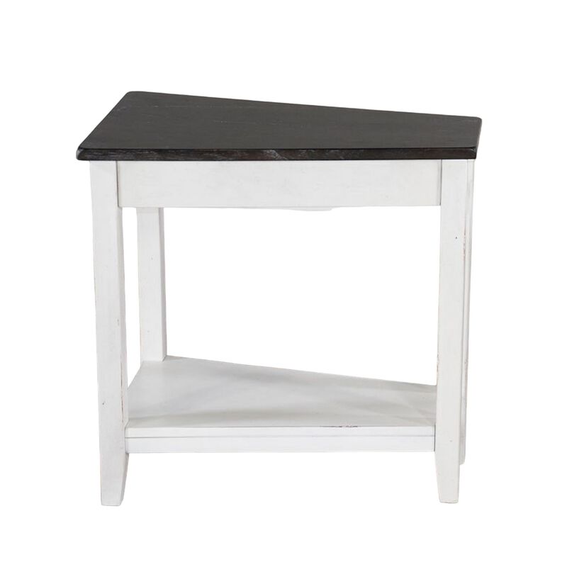 Orso Chairside Table, Shelf, 24 Inch Angled Brown Top, White Mahogany - Benzara