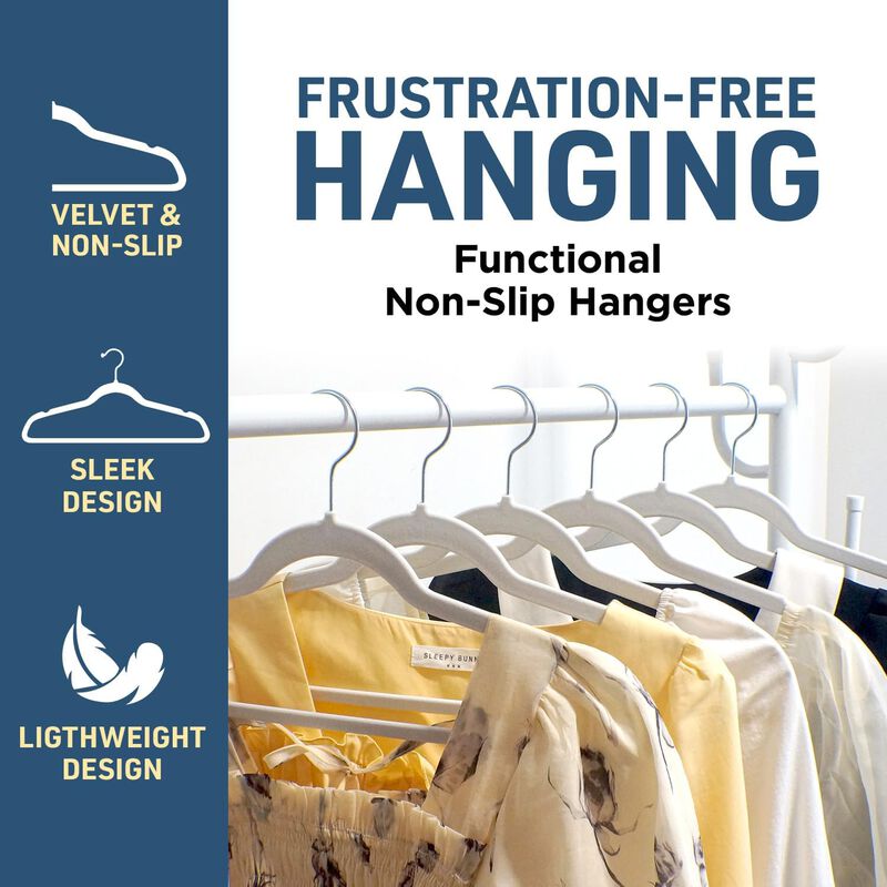 Velvet Clothes Hanger – with 360 Degree Swivel Hook and Non-Slip Shoulder Notch, Holds Up to 10 lbs, Heavy Duty Hanger Set, for Organizing Suit, Dress, Coat, and Clothes, Pack of 5, White