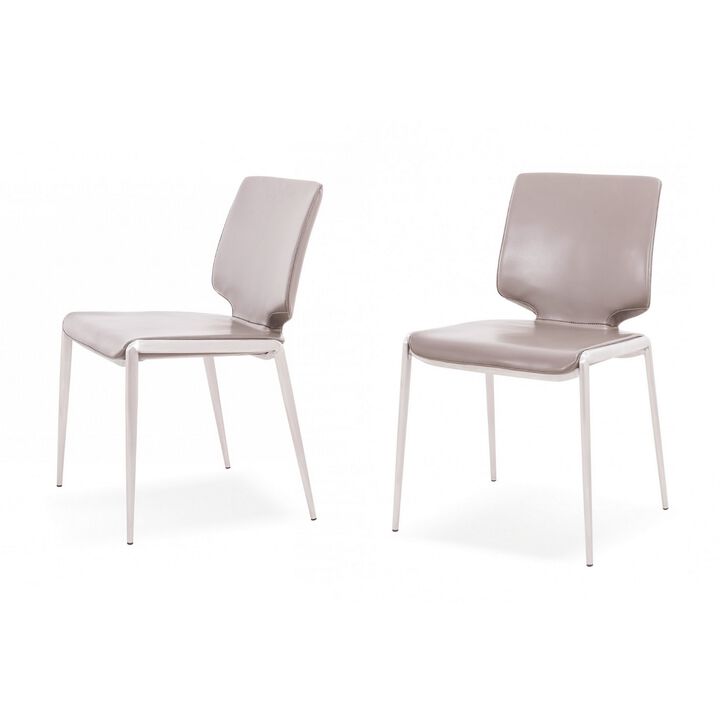 Cid Fiji 18 Inch Stackable Dining Chair, Set of 2, Light Gray Vegan Leather-Benzara