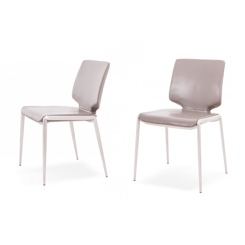 Cid Fiji 18 Inch Stackable Dining Chair, Set of 2, Light Gray Vegan Leather-Benzara
