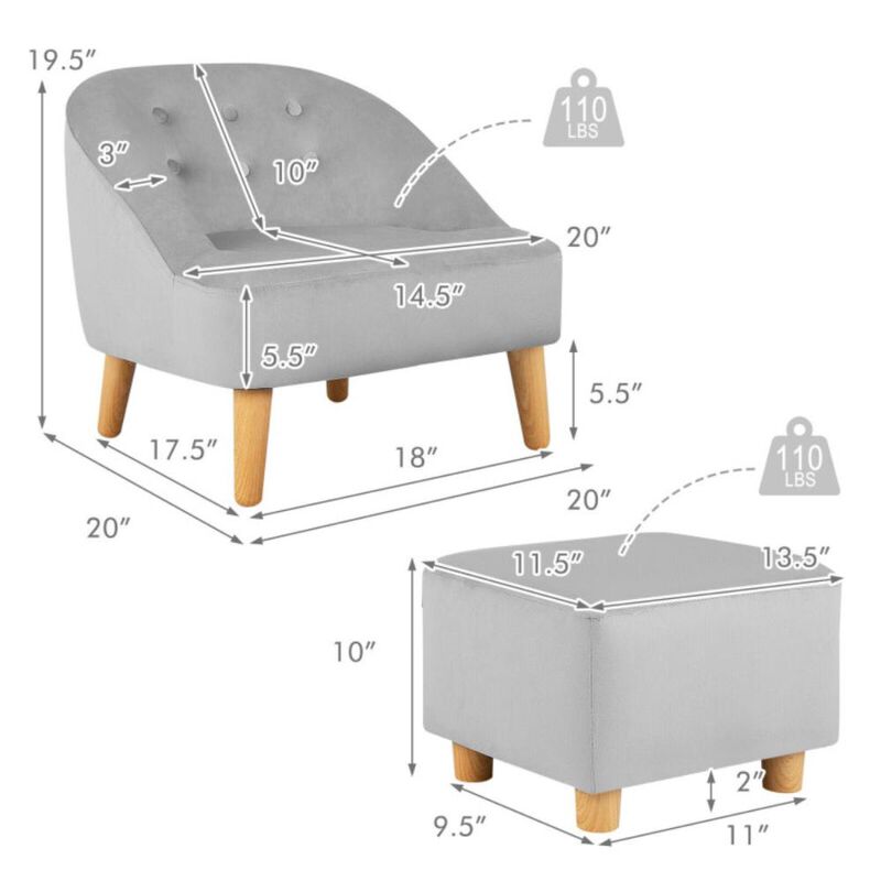 Hivvago Soft Velvet Upholstered Kids Sofa Chair with Ottoman