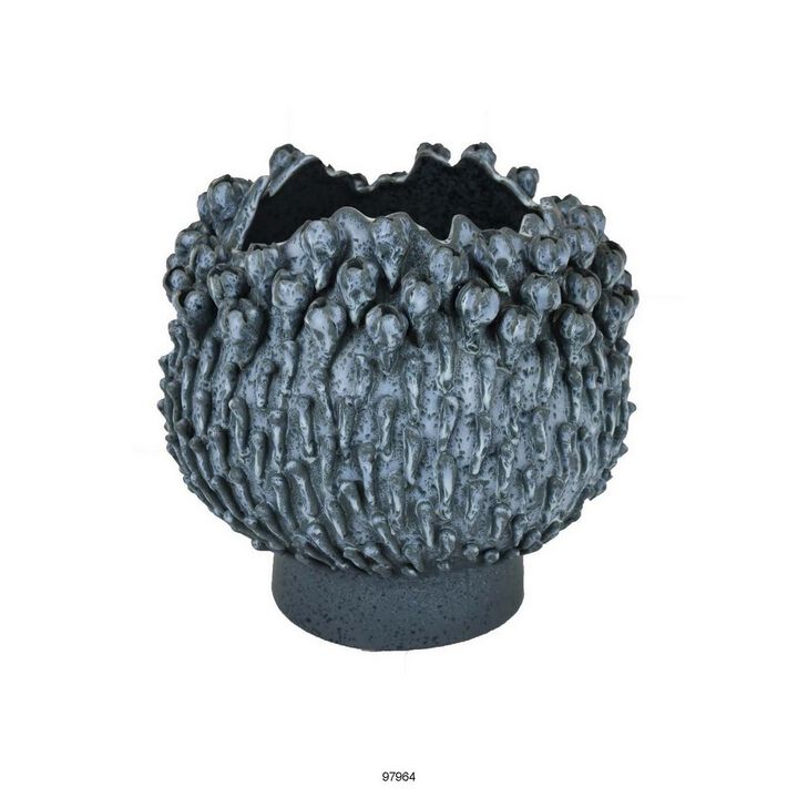 12 Inch Decorative Bowl with Drop Accents, Modern Style, Blue Ceramic - Benzara