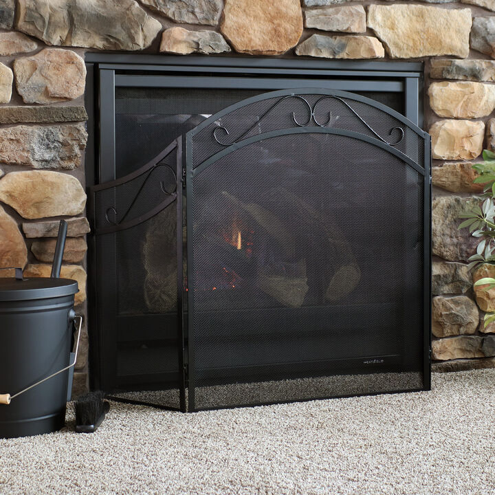 Sunnydaze 50 in Elegant Scroll Steel 3-Panel Fireplace Screen - Black