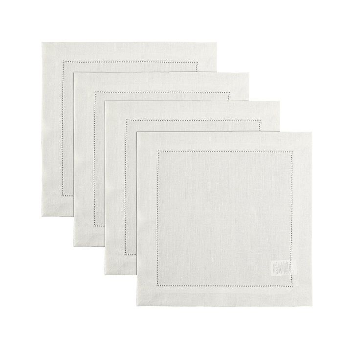 Solino Home 100% Pure Linen Square Placemats 14 x 14 Inch Set of 4 | Classic Hemstitch