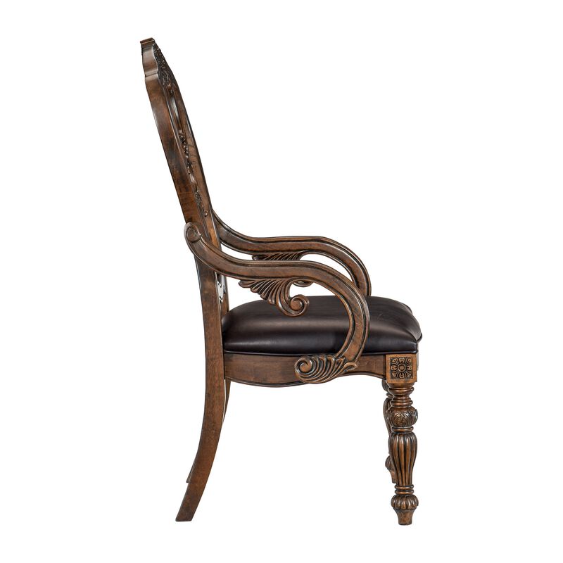Devi 20 Inch Armchair, Queen Anne Backrest, Turned Legs, Rustic Brown -Benzara