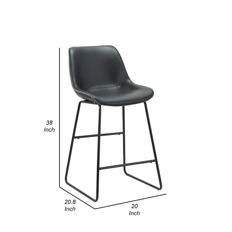 26 Inch Counter Height Chair, Set of 2, Black Faux Leather, Sled Legs - Benzara