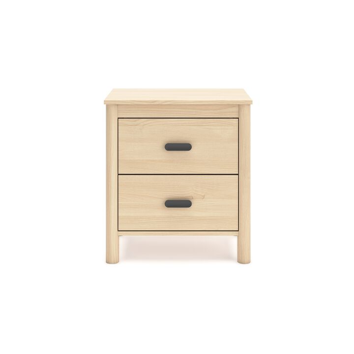 Abis Nightstand, 2 Drawers, Natural Brown Wood, Black Handles, 24 Inch - Benzara