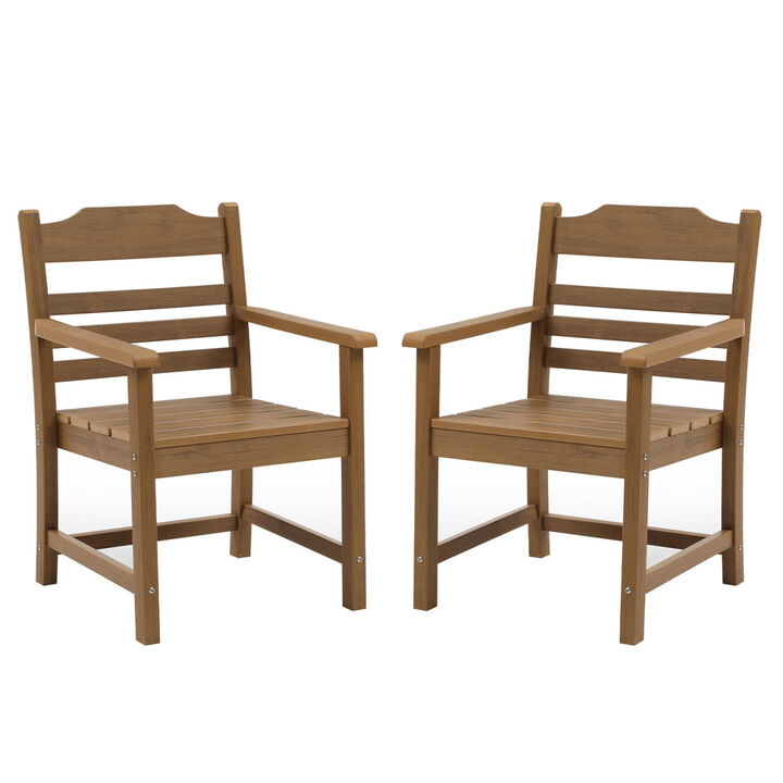 Patio Dining Chair With Armrest Set Of 2, Hips Materialwith Imitation Wood Grain Wexture, Teak