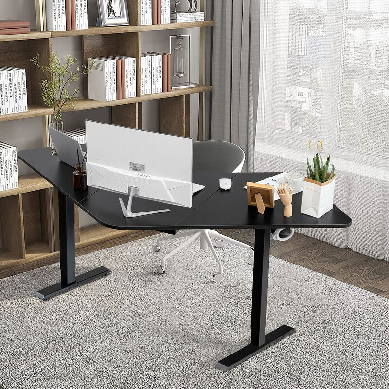 Costway Electric Sit Stand Desk Frame Dual-motor Height-adjustable Standing Desk Base with 3 Memory Positions & Touch Control Panel Home Office Black