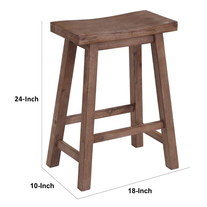 Wooden Frame Saddle Seat Counter Height Stool with Angled Legs, Brown-Benzara