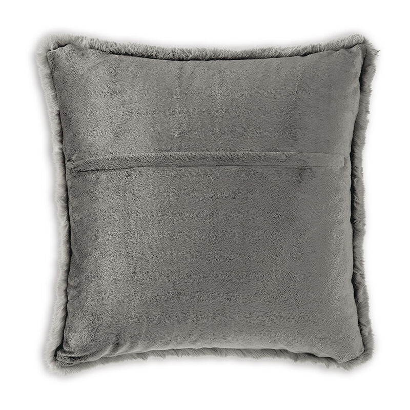 Dift Square Accent Throw Pillow, 20 Inch, Dark Gray Faux Rabbit Fur - Benzara