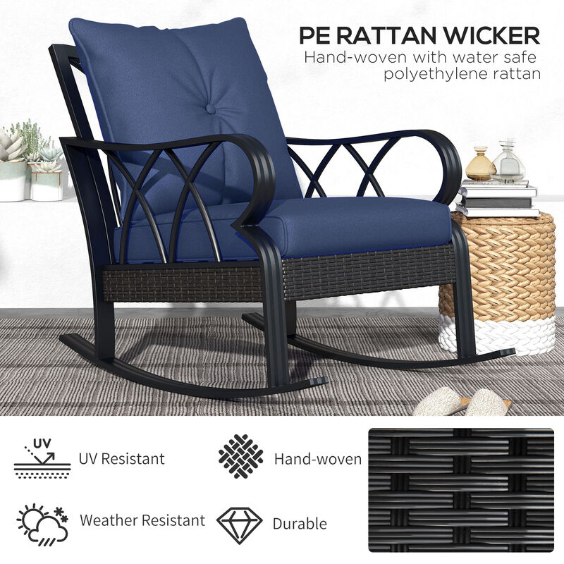 Outdoor 2 PCs Patio Rattan Rock Chairs w/Ergonomic Design, Aluminum Tube, Blue