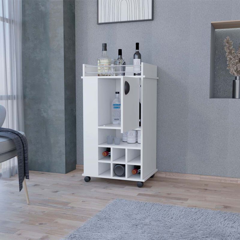 Allandale 1-Door Bar Cart With Wine Rack And Casters