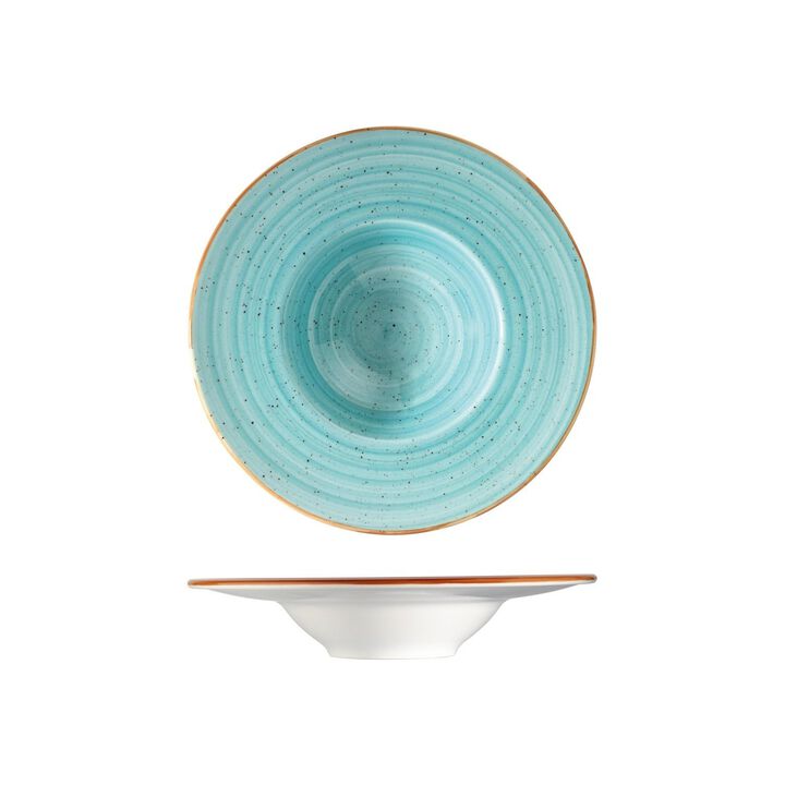 Aqua dia.11" h:2.5" 14 oz. Round Blue Porcelain Bowl (Set of 2)