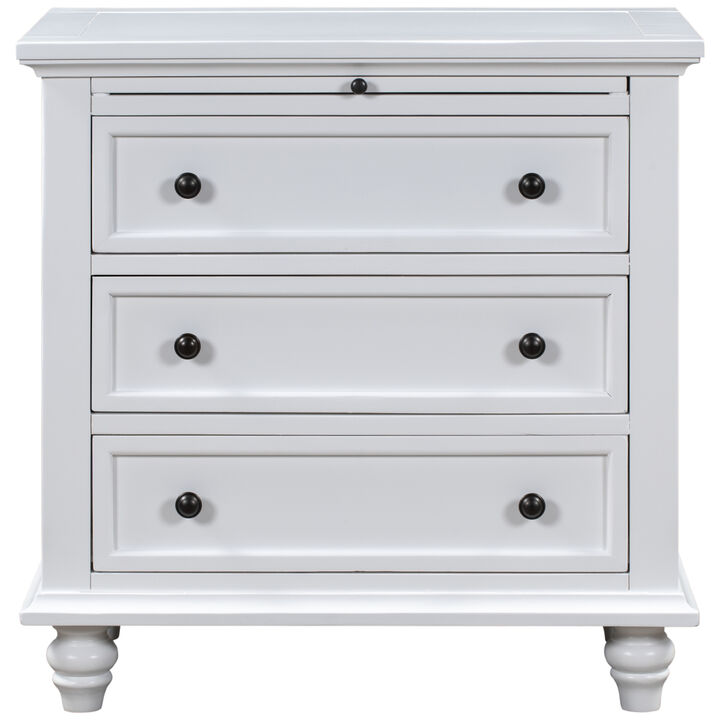 3-Drawer Storage Wood Cabinet, End Table With Pull Out Tray