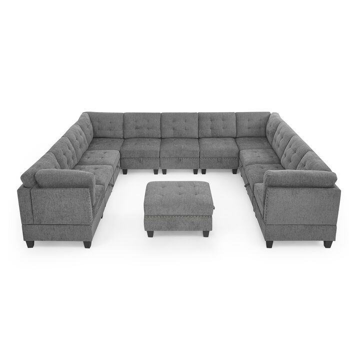 Modular U-Shape Sectional Sofa Set in Grey