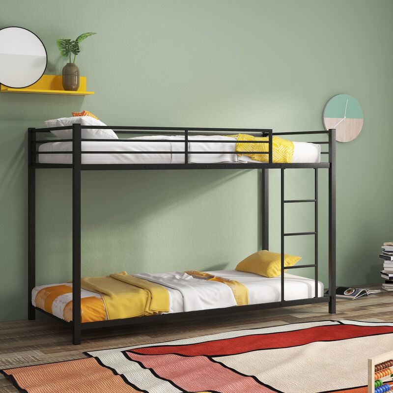 Low Profile Twin Over Twin Metal Bunk Bed with Full-length Guardrails