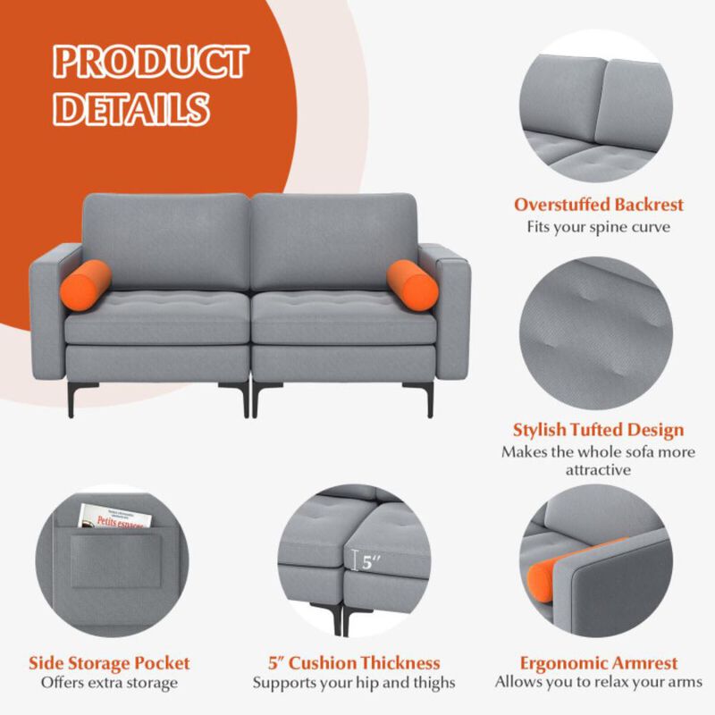 Hivvago Modern Loveseat Sofa with 2 Bolsters and Side Storage Pocket