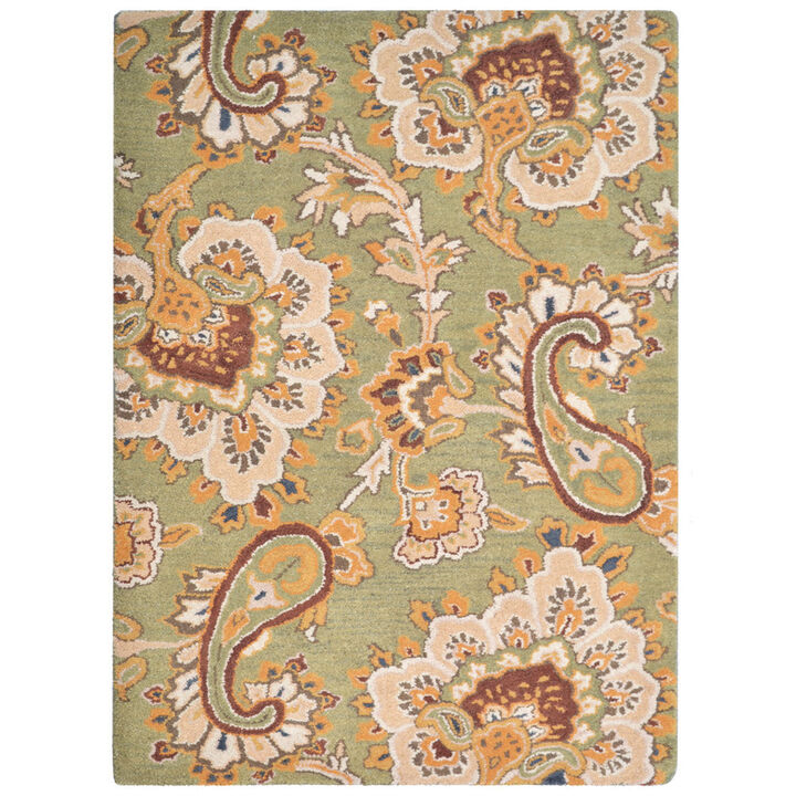 RUGSOTIC CARPETS HAND TUFTED WOOL ECO-FRIENDLY AREA RUGS  - 8'x10', Rectangle Shape, Green, Floral Modern Design, High Pile Thick Handmade Anti Skid Area Rugs for Living Room, Bed Room (K00151)