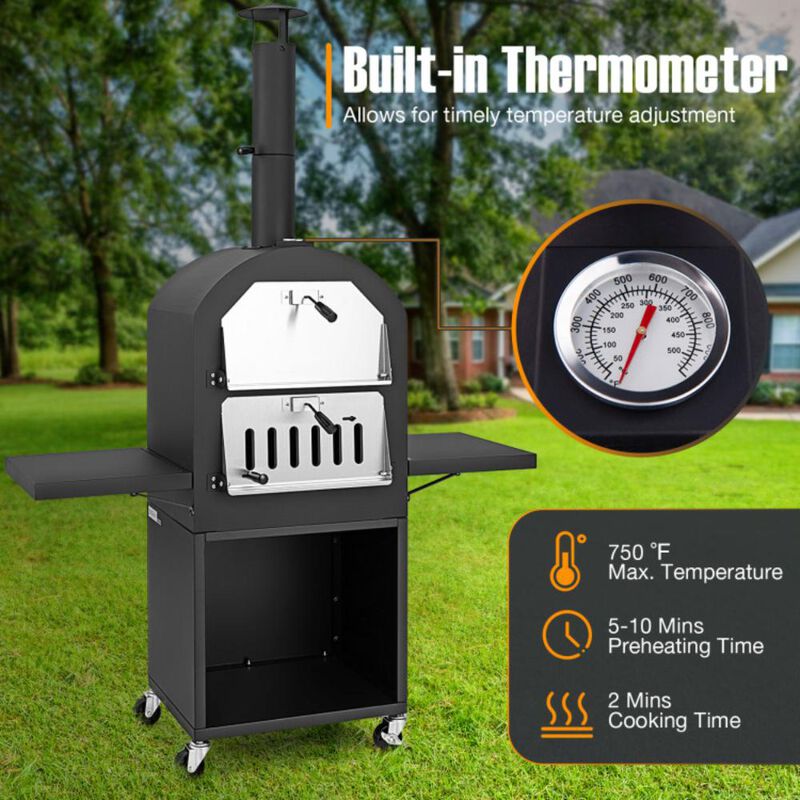 Hivvago Outdoor Pizza Oven with Protective Cover and Grill Racks and Built-in Thermometer