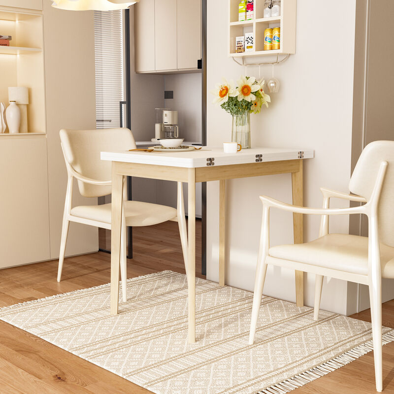 FUFU&GAGA Modern Expandable Folding Table with MDF Top & Rubberwood Legs (47.2" L x 31.5" W x 29.3" H),White & Natural