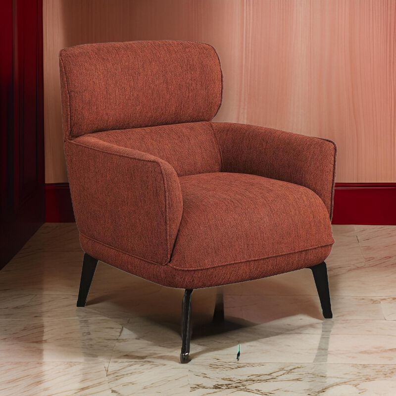 Dup 34 Inch Accent Chair, Cushioned Seat, Rounded Track Arms, Muted Orange - Benzara