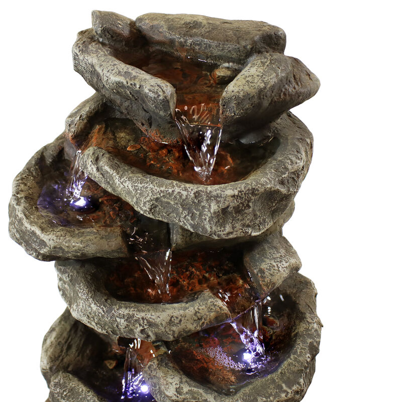 Sunnydaze Stone Falls Polyresin 6-Tier Indoor Fountain with LED - 15 in