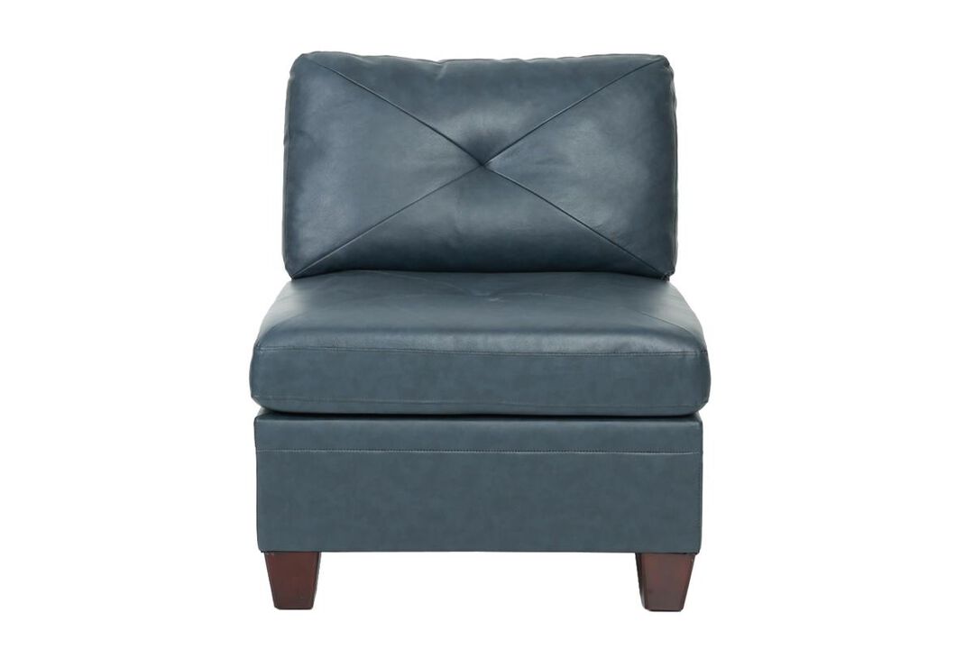 Contemporary Genuine Leather 1 Piece Armless Chair Ink Blue Color Tufted Seat