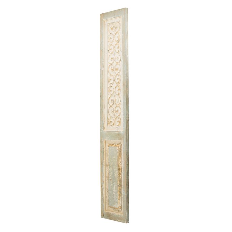 79 Inch Tall Decorative Carved Wood Panel Wall Art, Fir Wood, Beige, Gray - Benzara
