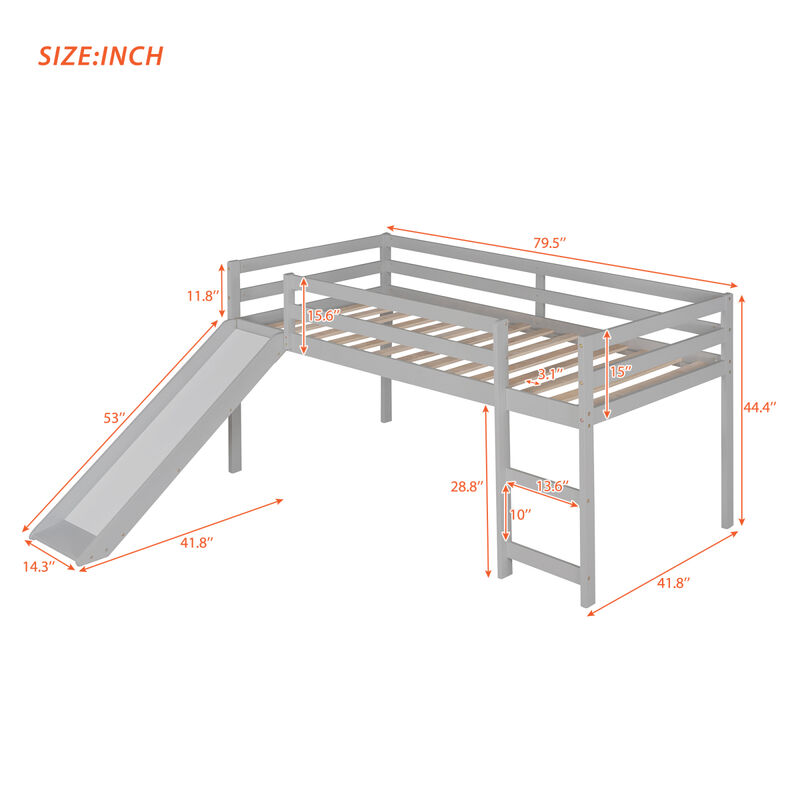 Loft Bed With Slide, Multifunctional Design, Twin