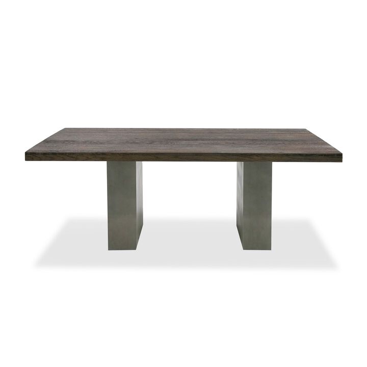 Cid Ari 94 Inch Dining Table, Heritage Oak Rectangular Top, Dark Gray - Benzara
