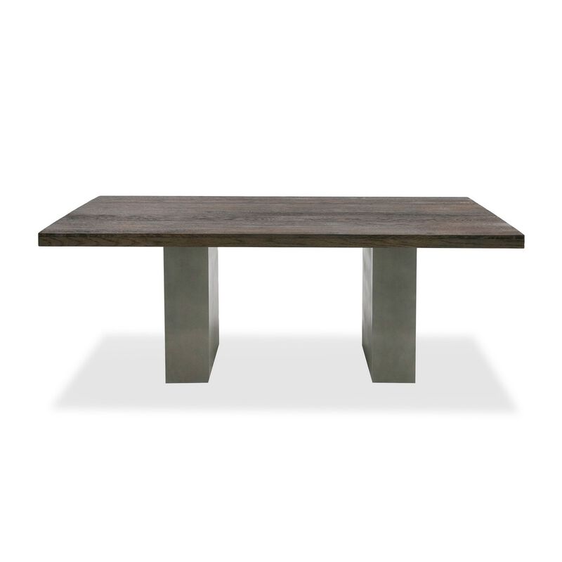 Cid Ari 94 Inch Dining Table, Heritage Oak Rectangular Top, Dark Gray - Benzara