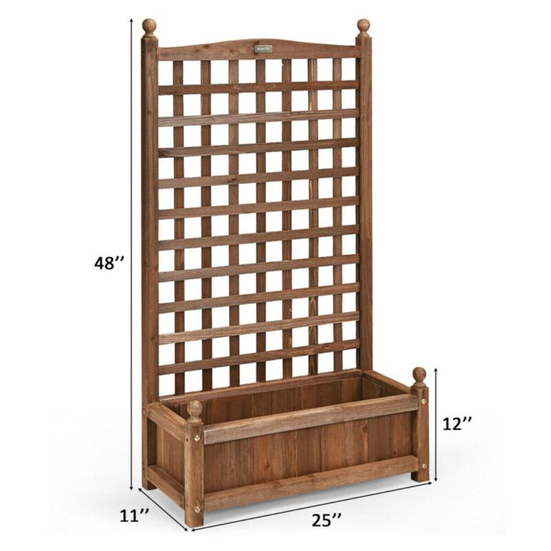 Hivvago Solid Free Standing Wood Planter Box with Trellis for Garden