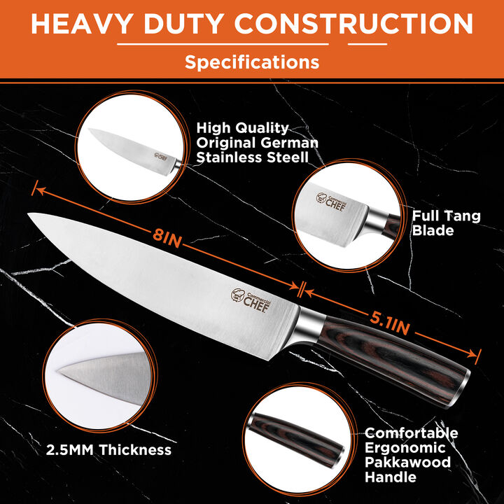 Commercial Chef Knife Japanese 8 inch High Carbon German Stainless Steel with Ergonomic Pakkawood Handle - Full Tang Ultra Sharp Blade Edge - High Carbon Stainless Steel Chef's Knives - Pakka Wood