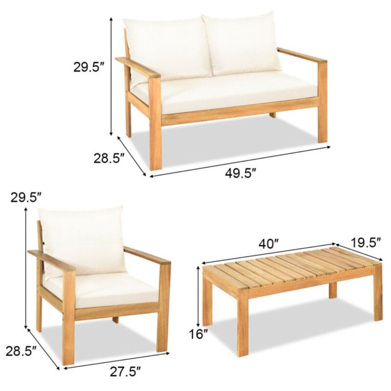 Hivvago Outdoor 4 Pieces Acacia Wood Chat Set with Water Resistant Cushions