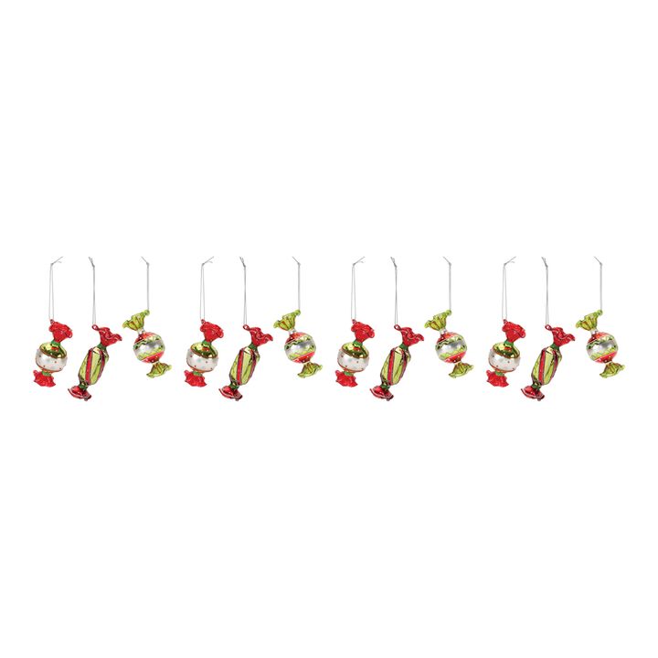 Candy Ornament (Set of 12) 3.25"H Glass Candy Ornament (Set of 12) 3.25"H Glass