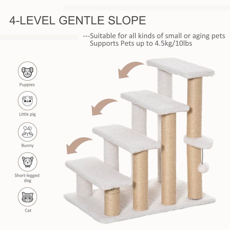 White Pet Climber: 4-Level Carpeted Cat Stairs with Scratching Posts