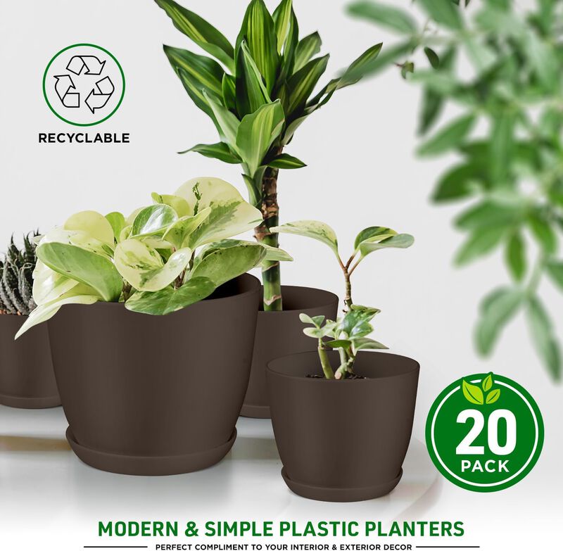 Planter Pots with Drainage Holes - Lightweight, Durable, and Space-Saving Pots for Indoor and Outdoor - Versatile Functionality, Simple Modern Design, Plastic Planter Pots