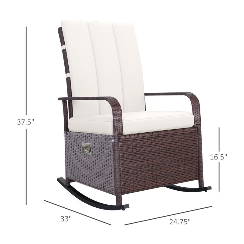 Cream Outdoor Comfort: Rattan Wicker Rocking Chair with Adjustable Footrest