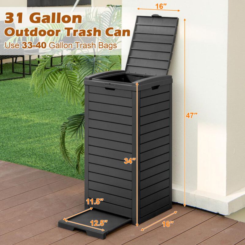 Hivvago 31 Gallon Large Outdoor Trash Can with Lid and Pull-out Liquid Drawer