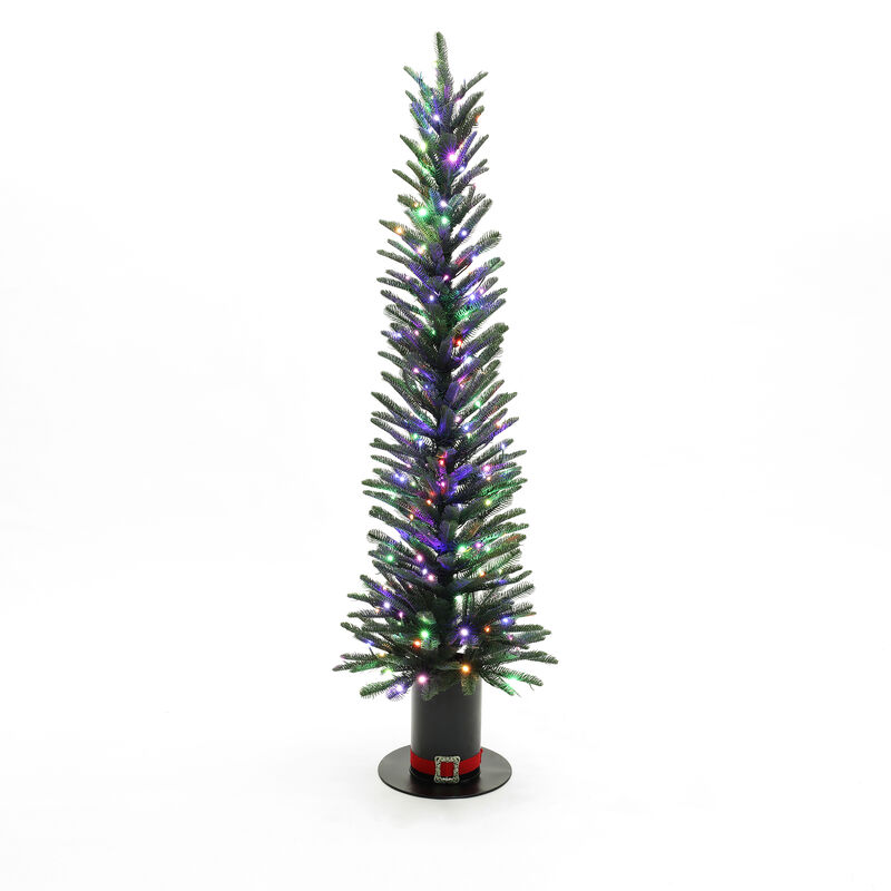 LuxenHome 5.5Ft Pre-Lit Green Artificial Tree with Tophat Pot