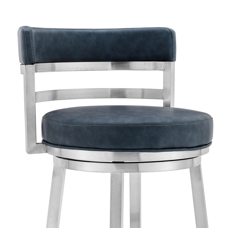 Madrid  Counter Height Swivel Black Faux Leather and Metal Bar Stool
