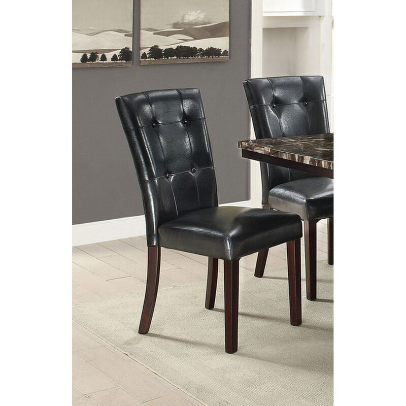 Modern Parson Chairs Black Faux Leather Tufted Set Of 2 Side Chairs Dining Seatings