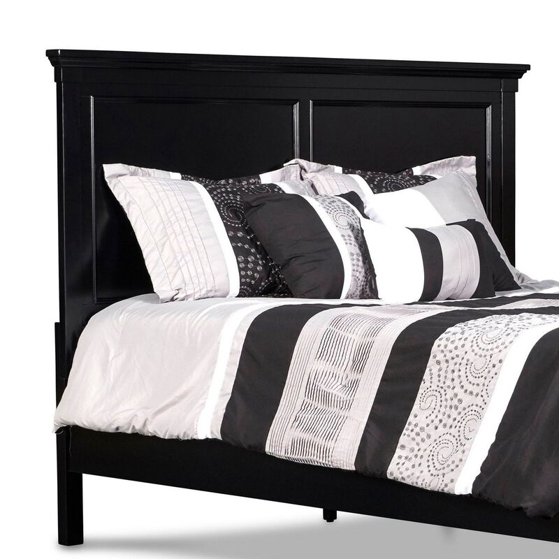 Umi Queen Size Bed, Classic Panel Design with Molded Details, Black Wood - Benzara